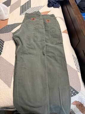 2 Pairs of Vintage Carhartt Dark Olive Duck Canvas Work Pants 30x32